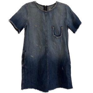 Current/Elliott Denim Frayed-Edge Shift Dress Pockets Size 1 / Small